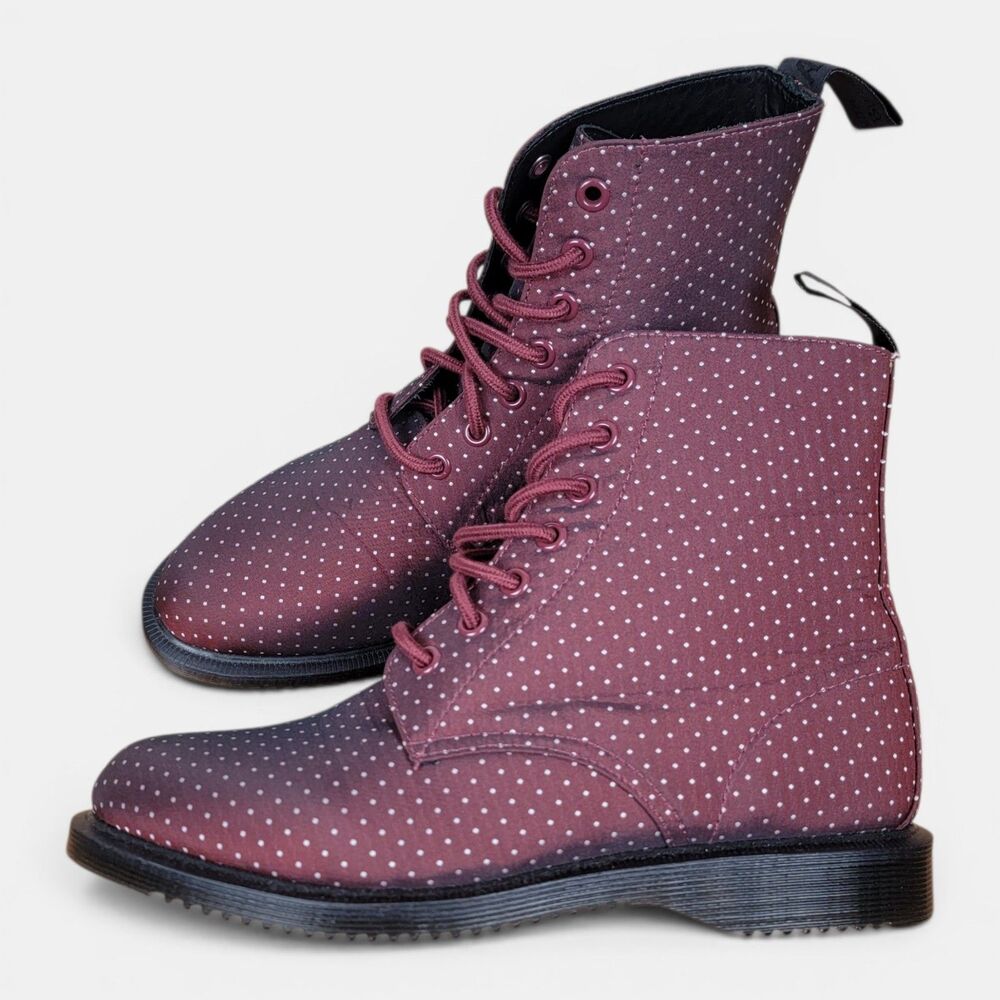 Dr. Martens Evan Boot Women's US 7 Pindot Cherry Red 7-Eyelet Lace Up NEW - Picture 3 of 8